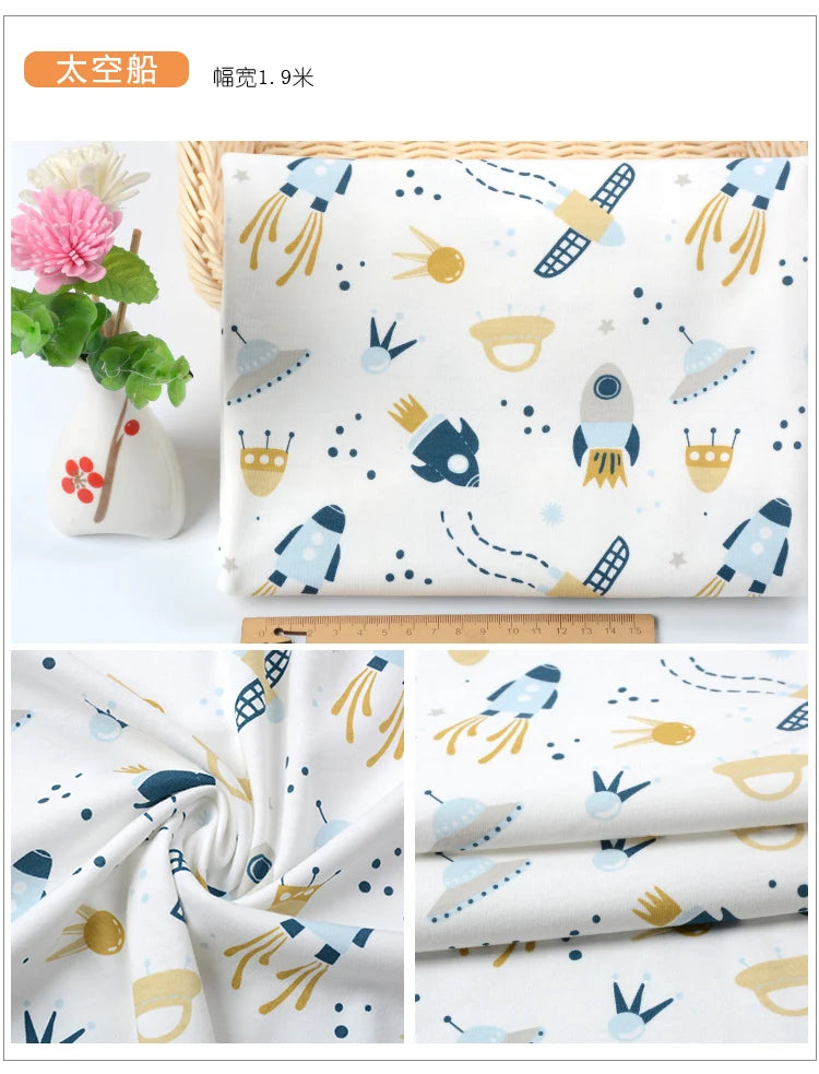 Soft Printed Knit 100% Cotton Fabric – 90x50cm, 185g/m² for Baby Clothes, Pajamas & Blankets
