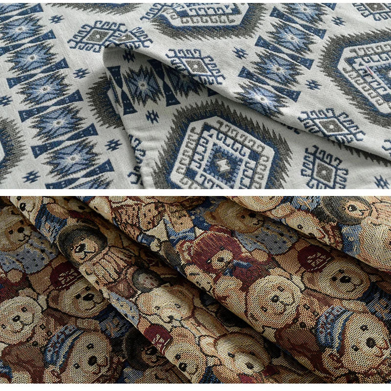 Thickened Ethnic Print Linen Cotton Fabric | 150cm Wide | 0.5m–3m | Curtain, Tablecloth & DIY