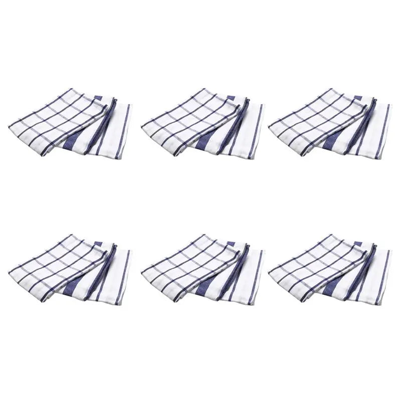 Blue & White Plaid Cotton Kitchen Towel Set | 18 Pieces | 40×60cm | Tea Towels & Napkins