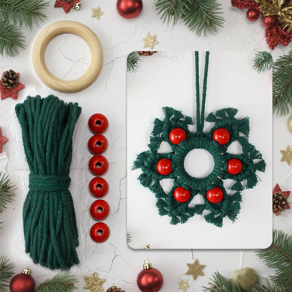 Kit de bricolaje de adorno de macramé de copo de nieve navideño — Colgante hecho a mano con tutorial | 3 colores