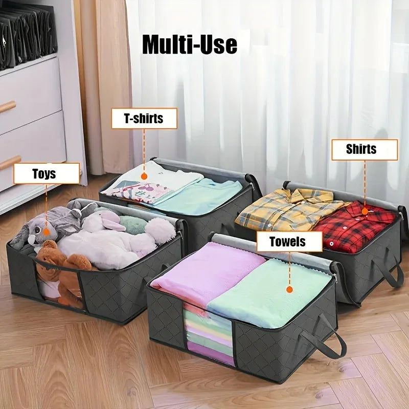 35L Foldable Fabric Storage Bag with Clear Window – Quilt & Blanket Organizer Box