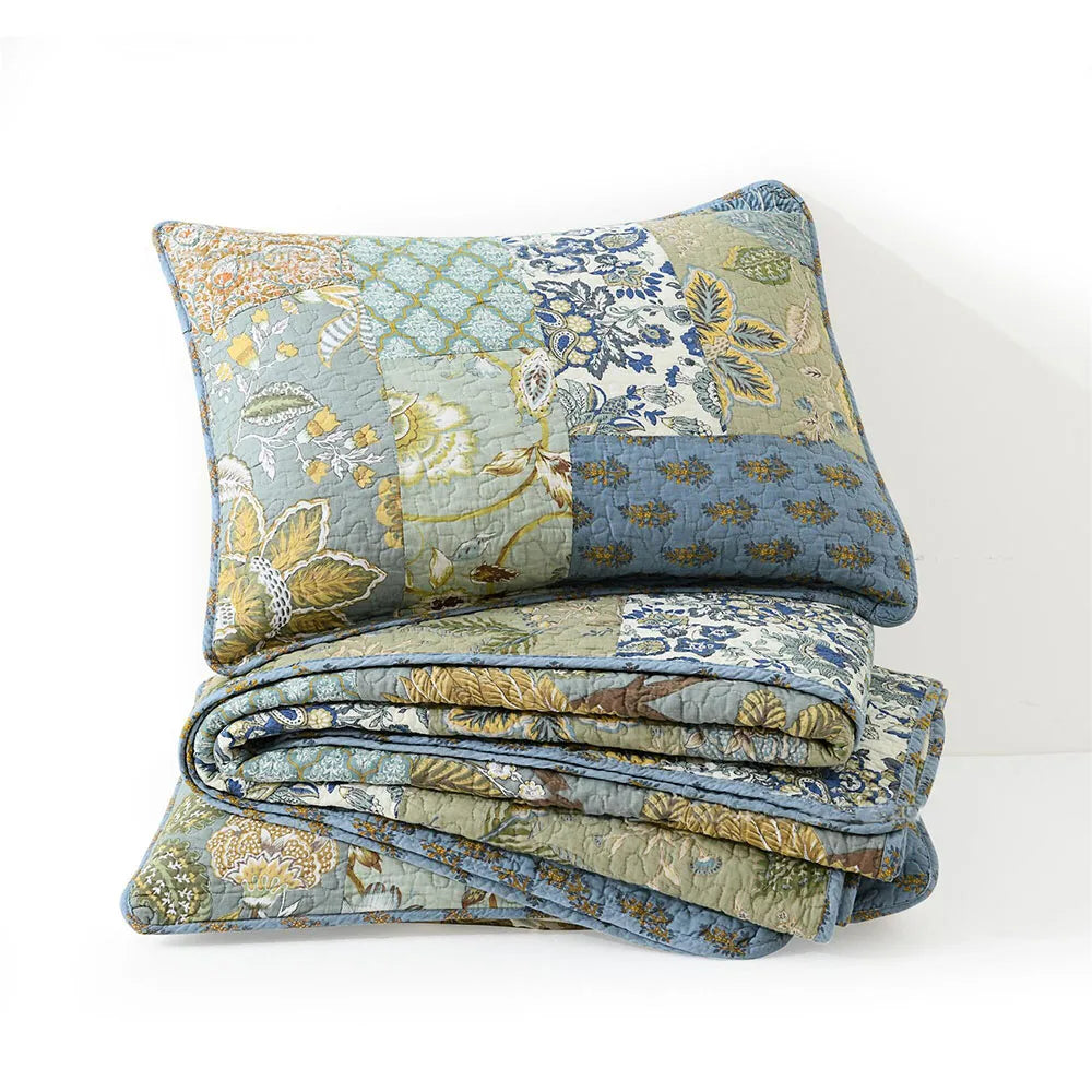 CHAUSUB Handmade Patchwork Cotton Quilt – Floral Print Bedspread, Twin to Super King