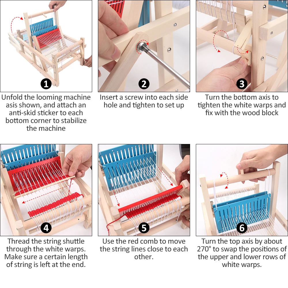 Kit de telar plegable multiartesanal de madera – Telar de mesa con 12 madejas de lana