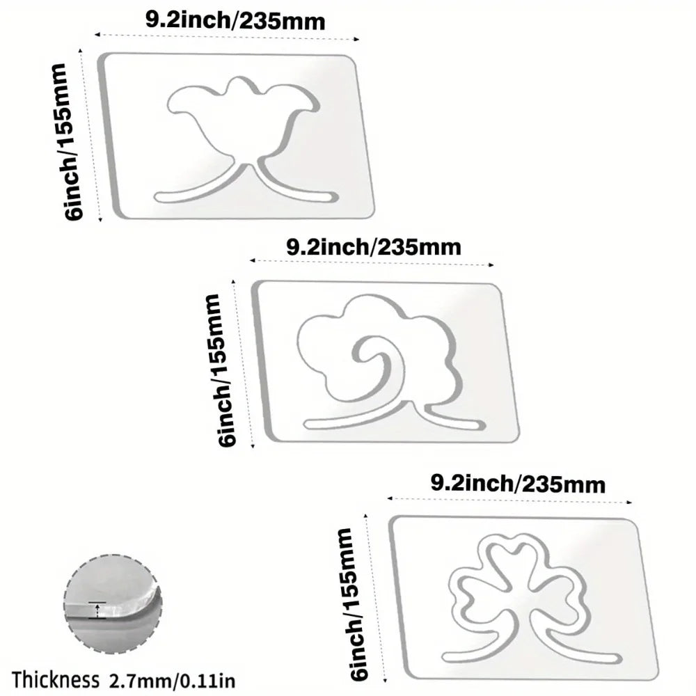 3-Piece Flower & Clover Acrylic Quilting Template Set – Free Motion Stencils for Quilts & Patchwork