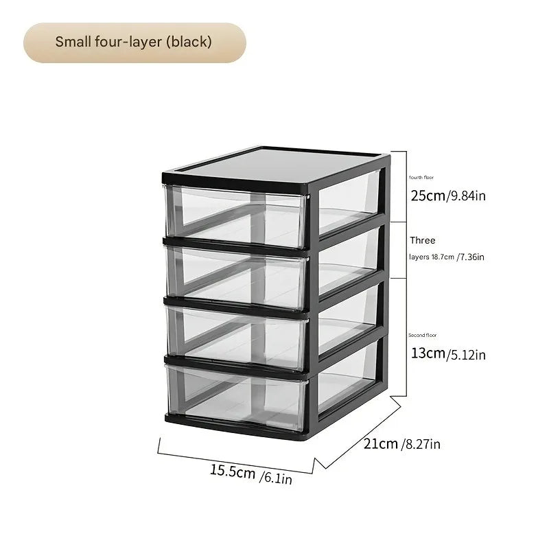 Japanese Style Desktop Storage Box-Transparent Drawer Organizer for Cosmetics,Stationery & Office Supplie,Student Desk Organizer