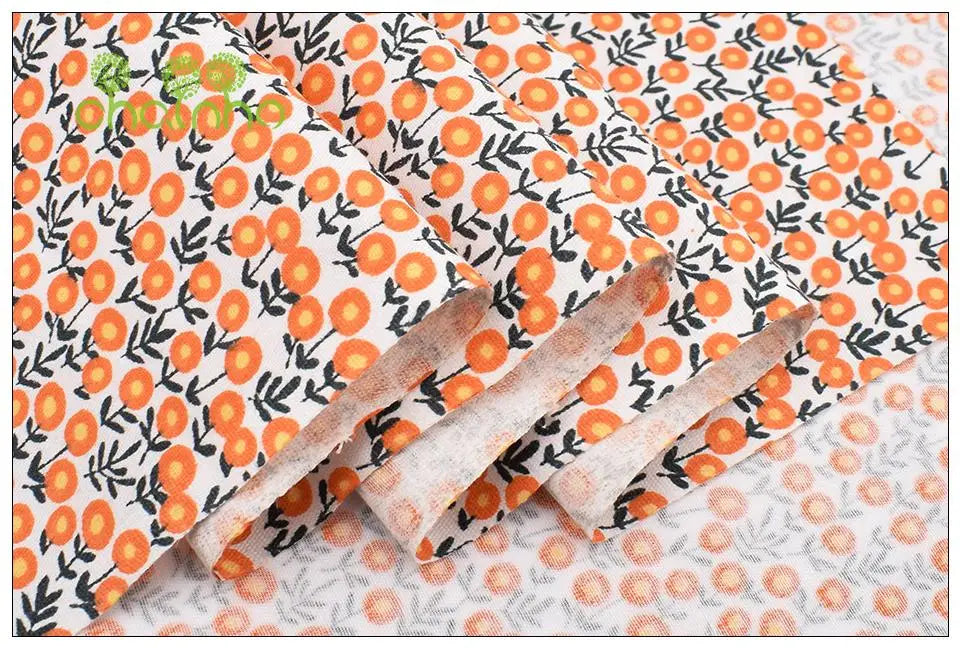 Orange Floral Series Printed Twill Cotton Fabric – 40s Weight