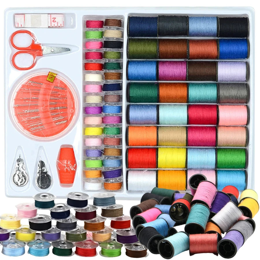 64-Roll Sewing Thread Kit with Scissors, Needles, Crochet Hook & Tape Measure