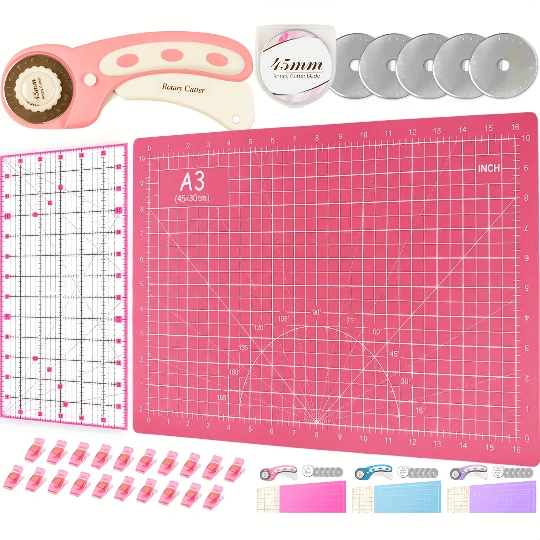 Rotary Cutter Set with A3 Cutting Mat — 45mm, 5 Spare Blades