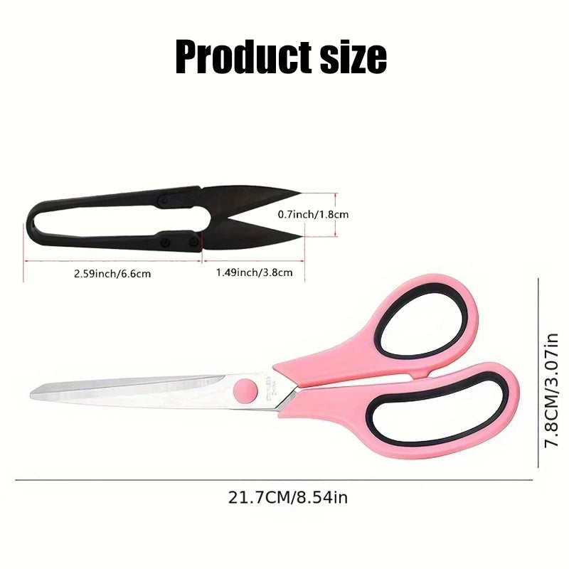 Pink Tailor's Scissors | 8.5" Multi-Purpose Fabric & Sewing Shears with U-Shaped Thread Cutter