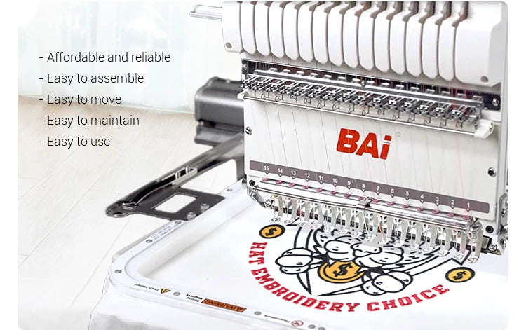 BAI Industrial 3D Bag Embroidery Machine – Single Head, 15 Colors, 1000 SPM