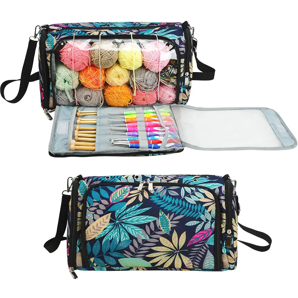 Bolsa de almacenamiento de hilo y ganchillo con estampado Paisley – Estuche organizador de punto (37×20×21cm)