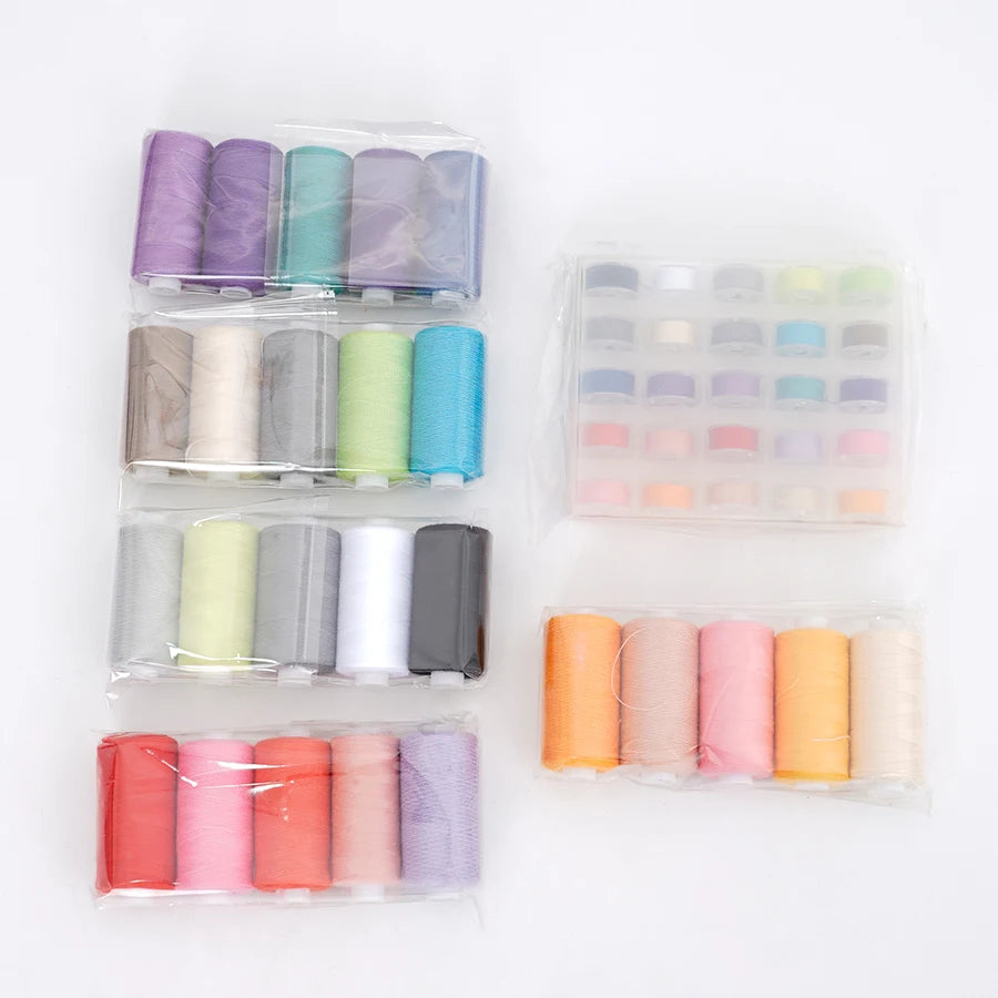 25-Piece Polyester Sewing Thread Set – 400 Yards Per Spool | Bobbins & Thread