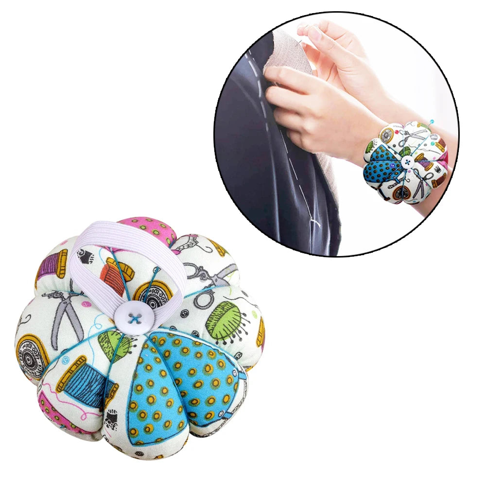 Floral Pumpkin Pin Cushion with Wrist Belt & Removable Tray