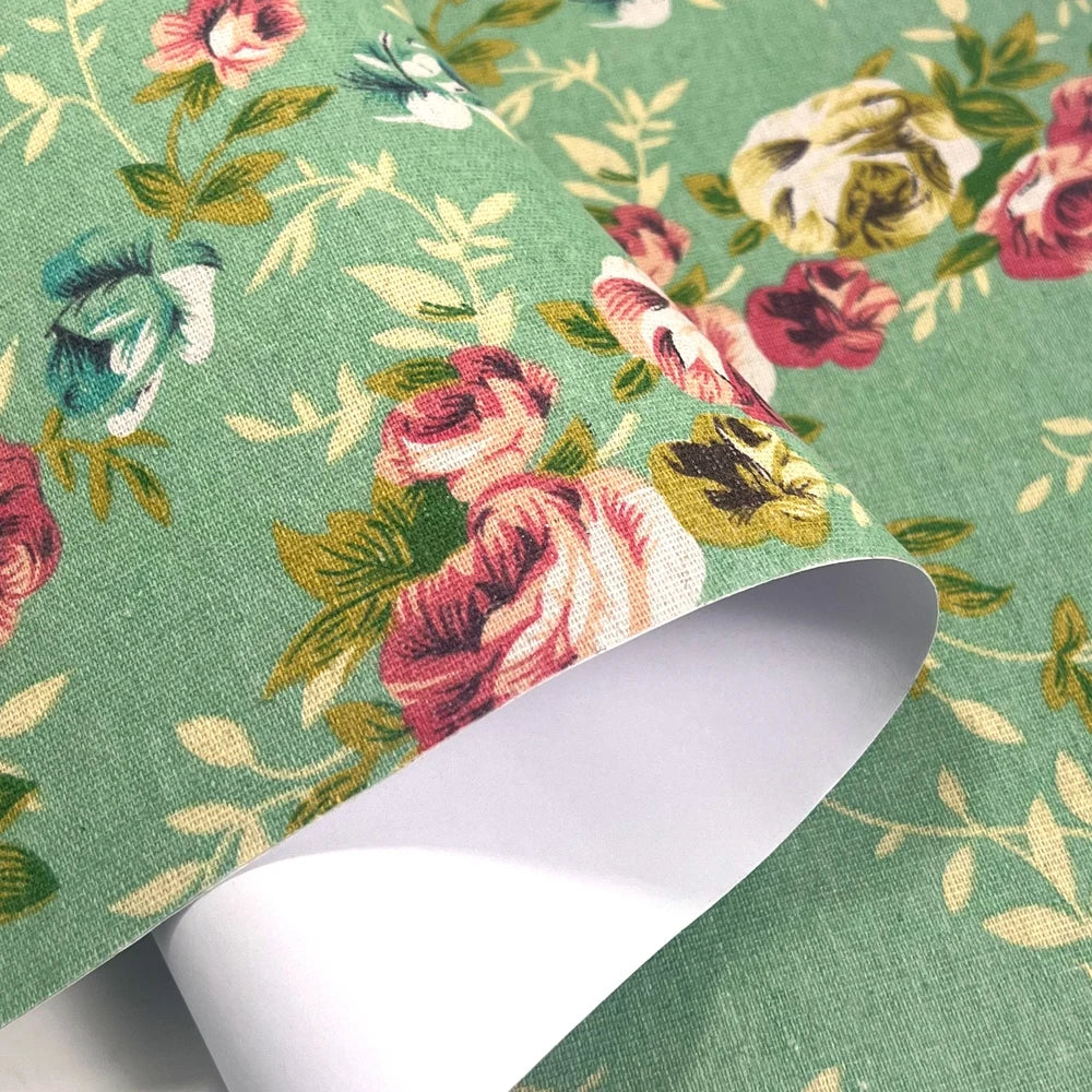 Retro Floral Print Self-Adhesive Linen Cotton Fabric Roll – 50x145cm | DIY Crafts, Jewelry Box & Furniture Repair