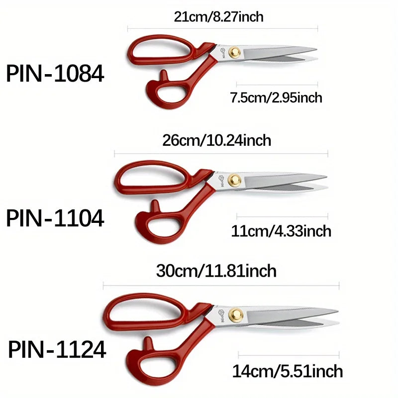 PIN Professional Tailor Scissors – Anti-Rust Stainless Steel Fabric Shears, 3 Sizes