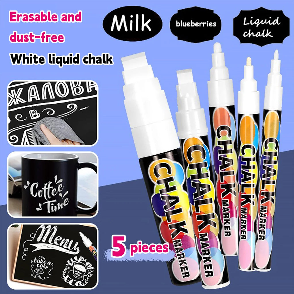 White Liquid Chalk Marker Pen — Erasable, Dust-Free, Water-Based