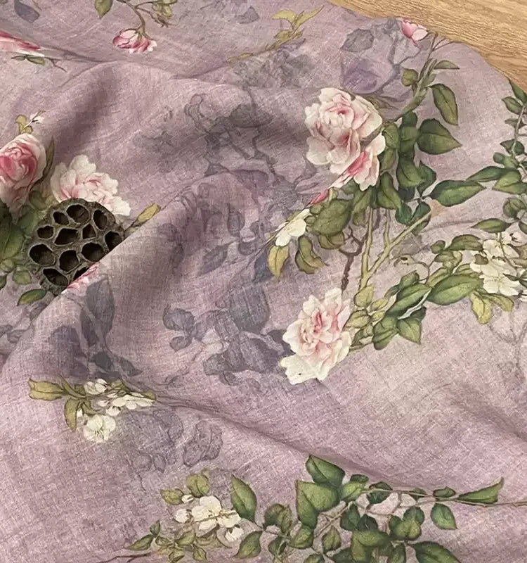 Purple Floral Print 100% Ramie Fabric | 138cm Wide | Summer Sewing & Quilting
