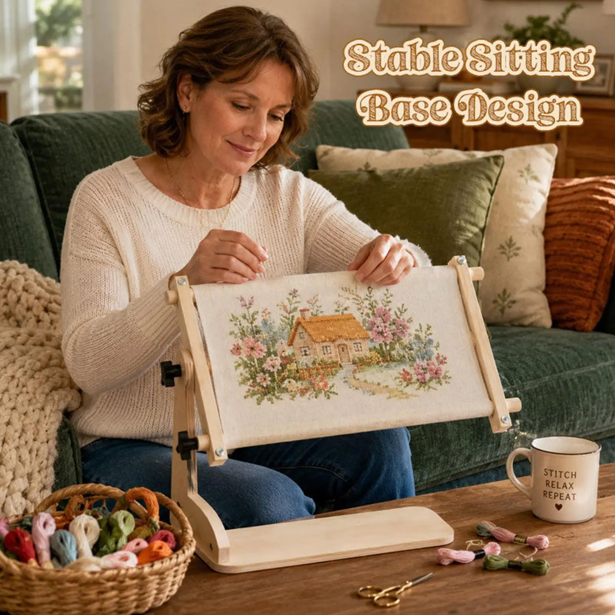 Adjustable Wooden Embroidery Hoop Stand – 2 Sizes
