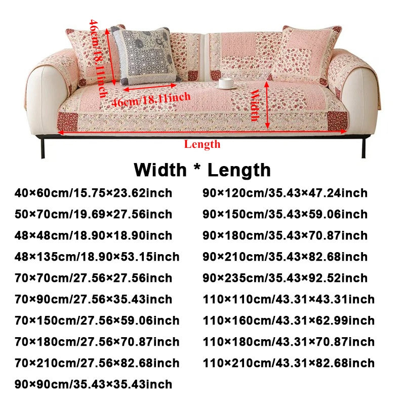 100% Cotton Quilted Sofa Cover – Anti-Slip Patchwork Floral Slipcover