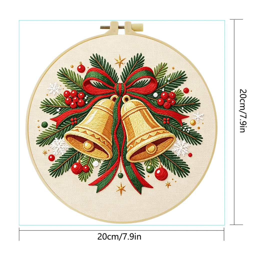 Christmas Bells Embroidery Kit – Beginner Holiday Needlework | 20x20cm
