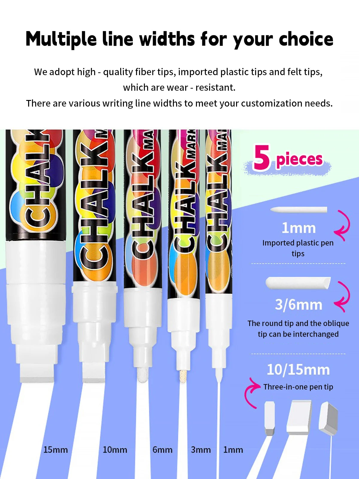 White Liquid Chalk Marker Pen — Erasable, Dust-Free, Water-Based