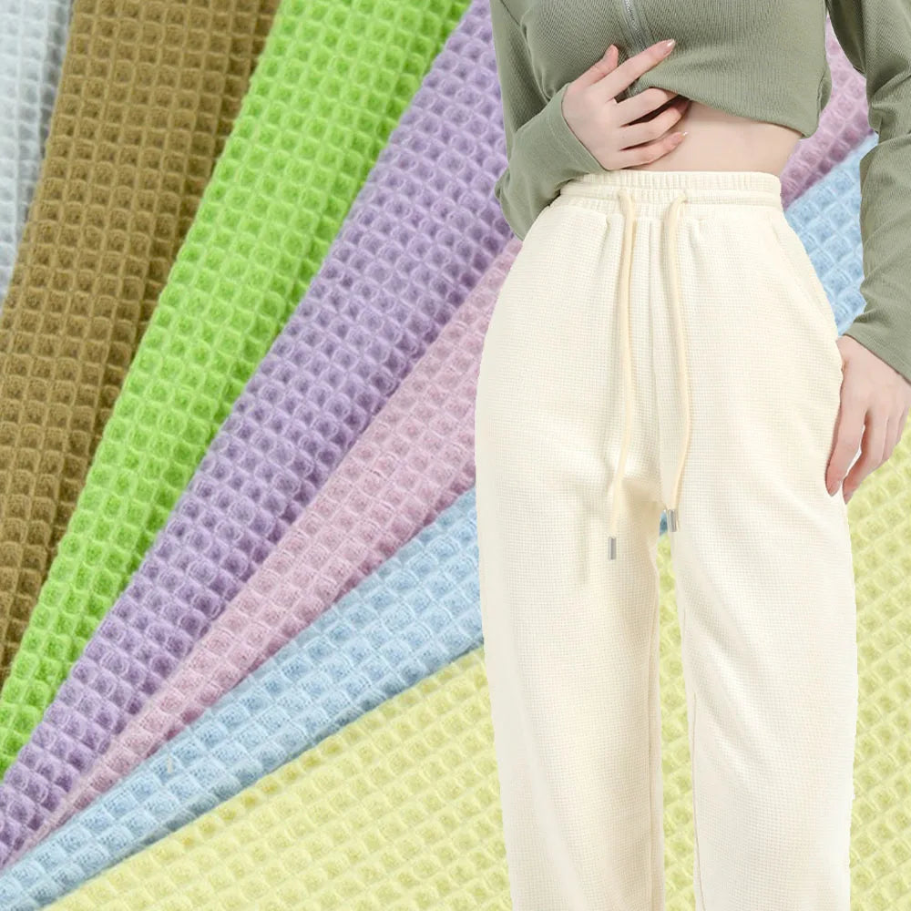 Solid Color Waffle Weave Fabric – Soft Poly-Cotton Knit for Quilting, Towels & Sleepwear (150cm Wide)