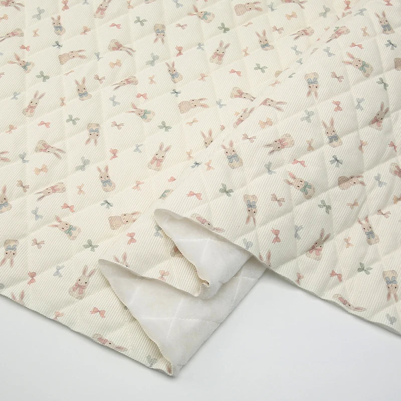 Rabbit & Tree Print Corduroy Fabric – 150cm Wide, Quilted Cotton Blend, 0.5m / 1m / 2m