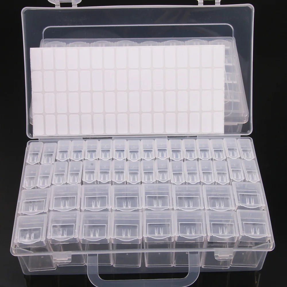 1 ud. Caja de almacenamiento de plástico con 28/32/48/56/64 compartimentos, organizador de accesorios de joyería, abalorios y cuentas para pintura de diamante DIY