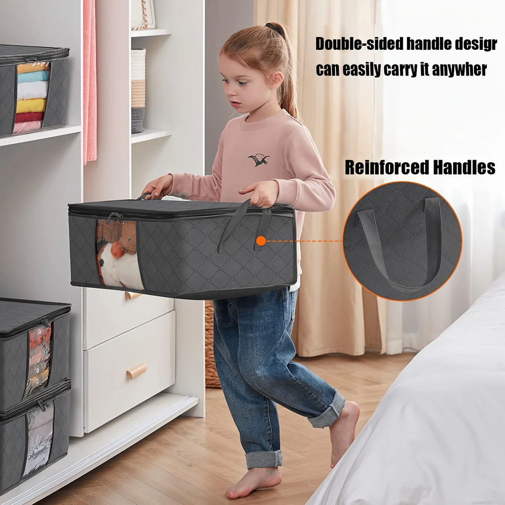 35L Foldable Fabric Storage Bag with Clear Window – Quilt & Blanket Organizer Box