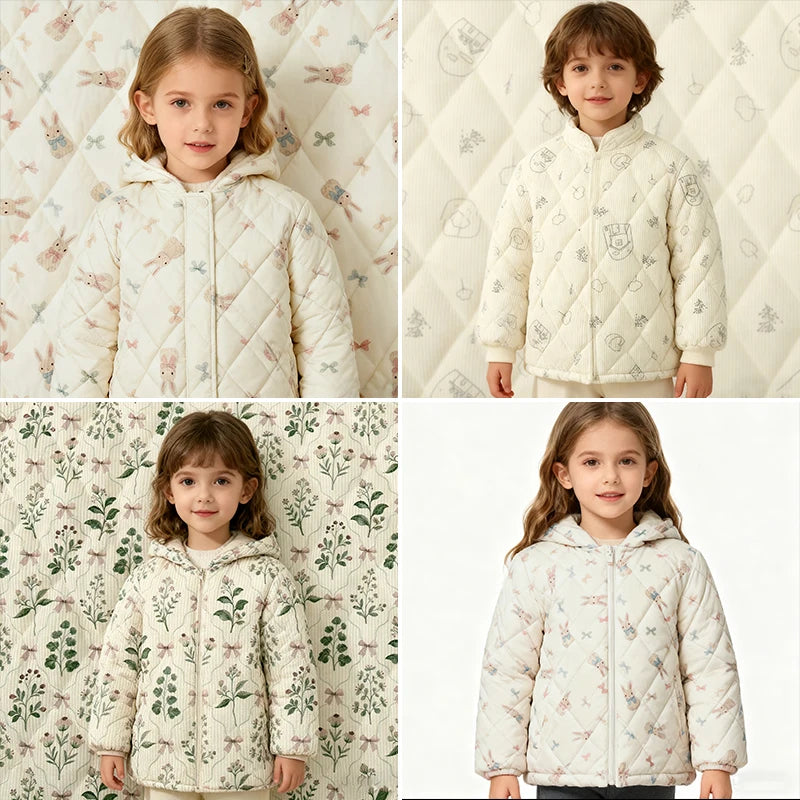 Rabbit & Tree Print Corduroy Fabric – 150cm Wide, Quilted Cotton Blend, 0.5m / 1m / 2m