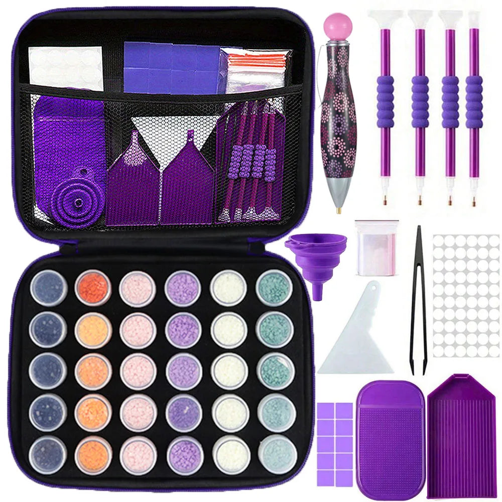 Kit de Pintura de Diamantes 5D DIY con 30 Botellas, Caja de Almacenamiento y Herramientas Multifuncionales para Pintura de Diamantes, Adecuado para Arte de Diamantes