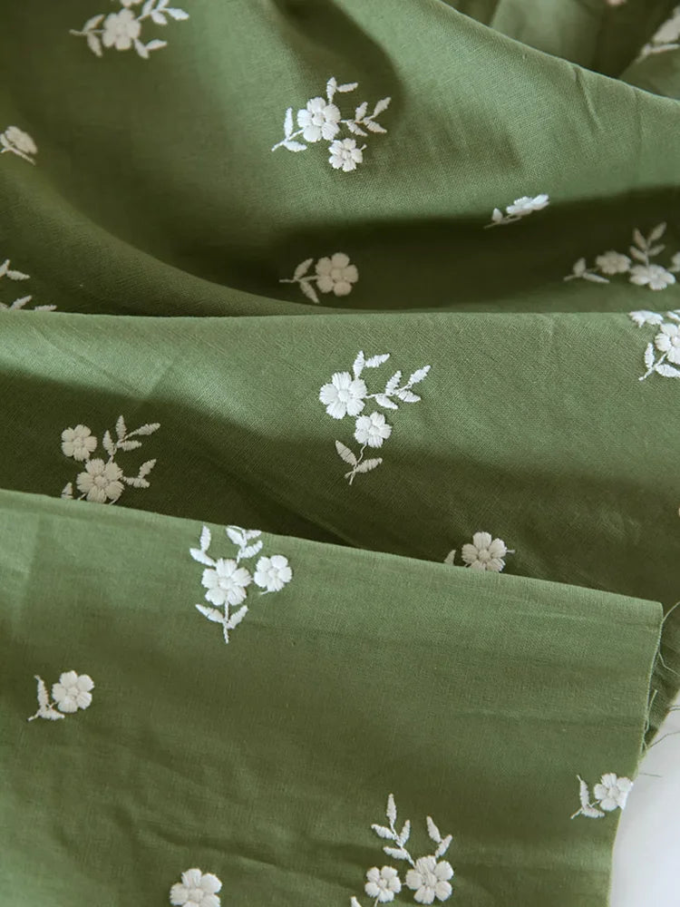 Embroidered Floral Poly-Cotton Fabric – 145cm Wide, Sold by 50cm – For Dresses, Quilting & DIY Clothing