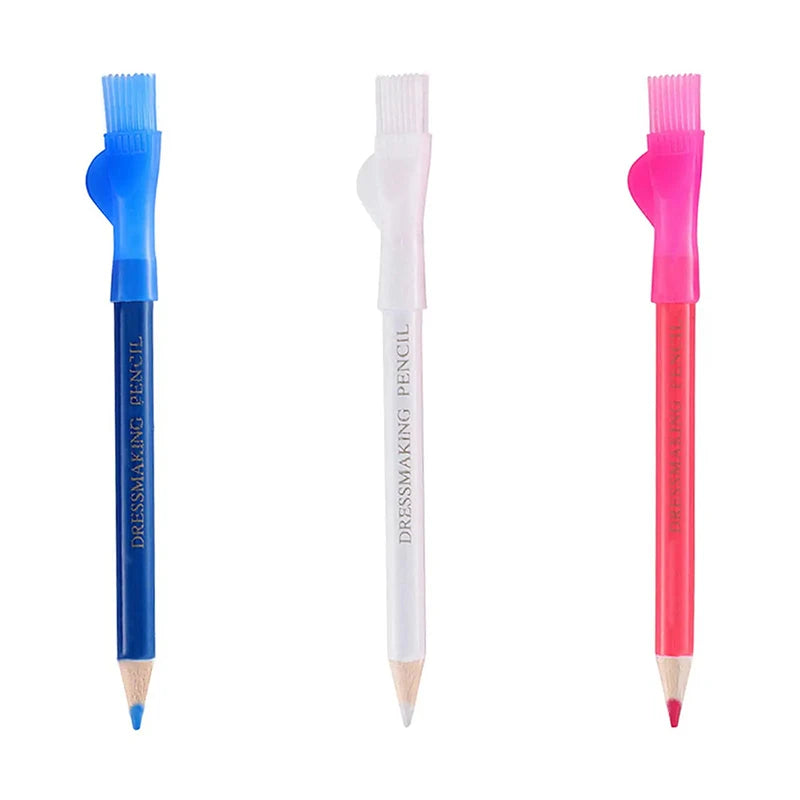 Water-Soluble Fabric Chalk Pencils with Brush Cap – 3-Pack (Red, White & Blue)