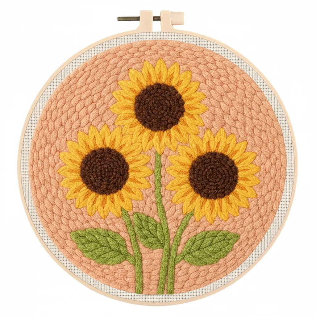 Kit DIY de aguja mágica para adultos principiantes con bastidor de bordado, patrón de flores, rosas, tulipanes, juego de manualidades de pintura con lana.