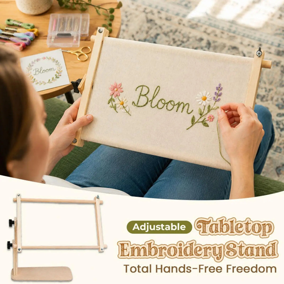 Adjustable Wooden Embroidery Hoop Stand – 2 Sizes