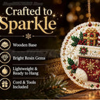 Kit de adornos de Navidad de pintura de diamantes DIY – Juego de 6 colgantes de madera para árbol de Navidad