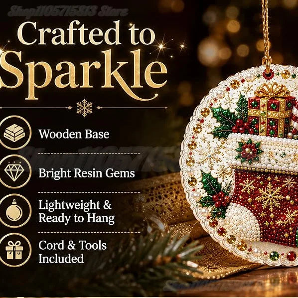 Kit de adornos de Navidad de pintura de diamantes DIY – Juego de 6 colgantes de madera para árbol de Navidad