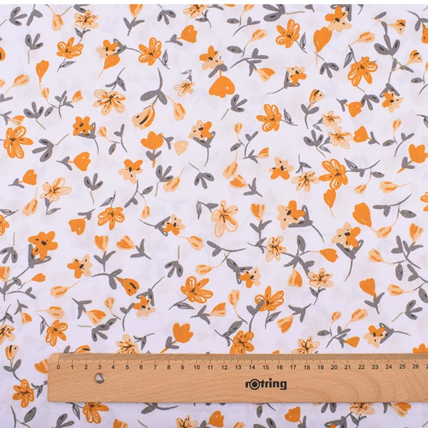 Orange Floral Series Printed Twill Cotton Fabric – 40s Weight