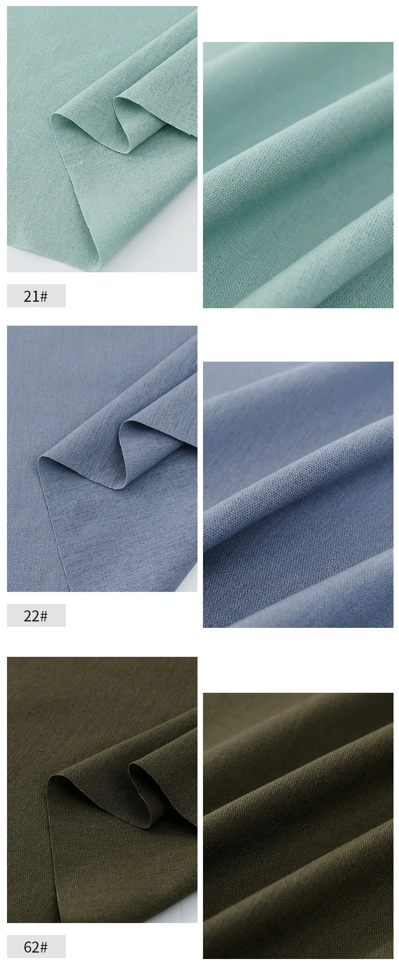 Solid Color Cotton-Linen Blend Fabric – 195 g/m², 135 cm Wide