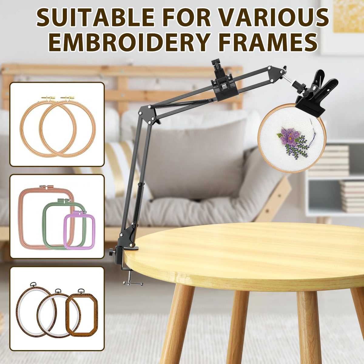 Adjustable Metal Embroidery Hoop Stand – Rotating Clamp