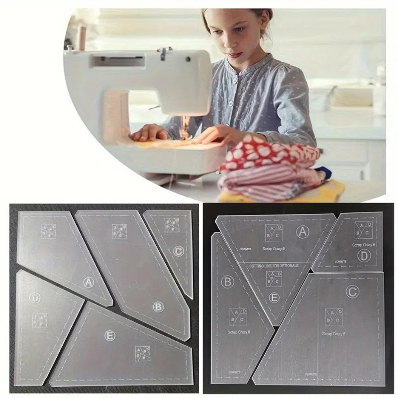5-Piece Acrylic Quilting Ruler Template Set - DIY Patchwork & Cutting Templates