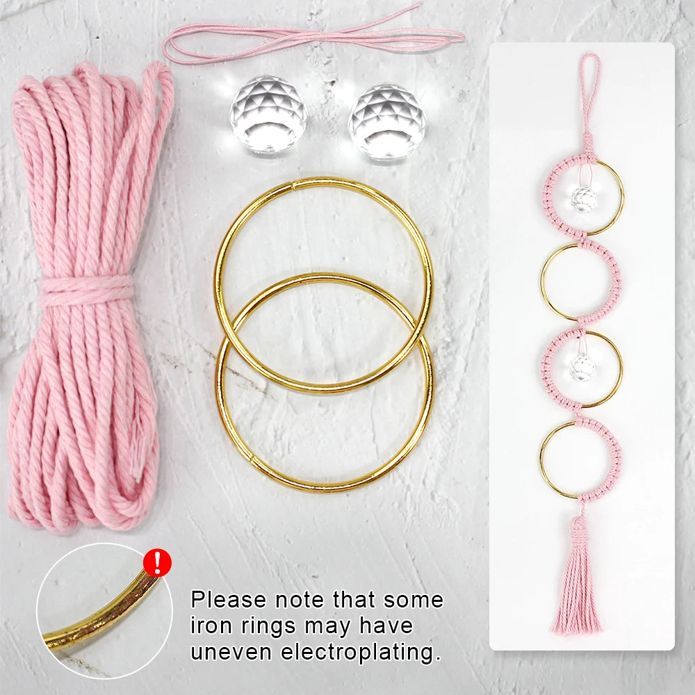 Kit Atrapasueños de Macramé Bohemio – Decoración DIY de Pared y Ventana con Anillo de Cristal