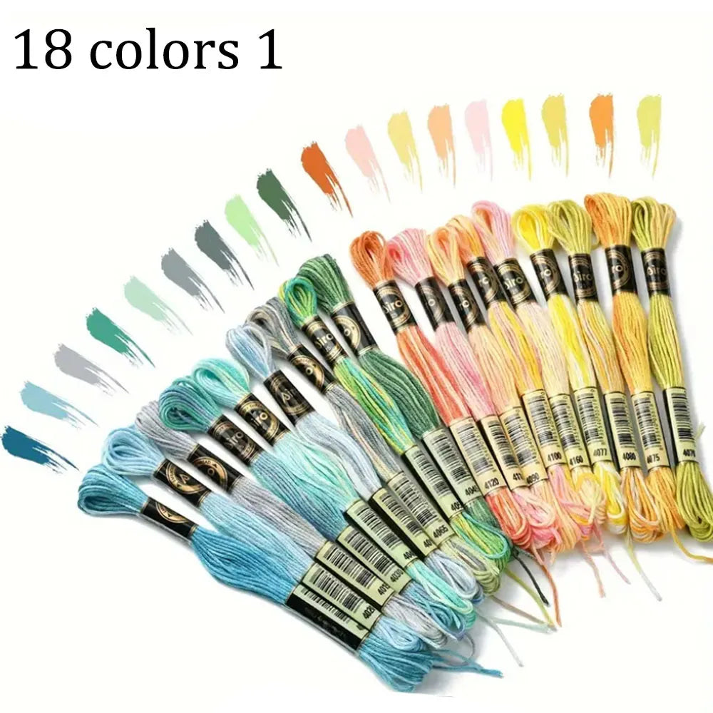 18 Colores Hilo de Bordar de Algodón – Kit de Hilos para Punto de Cruz | 8 Metros, 6 Cabos