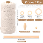 Kit de Macramé para Colgar de Pared DIY – Cuerda de Algodón, Cuentas y Anillos de Madera | Set de Macramé para Principiantes