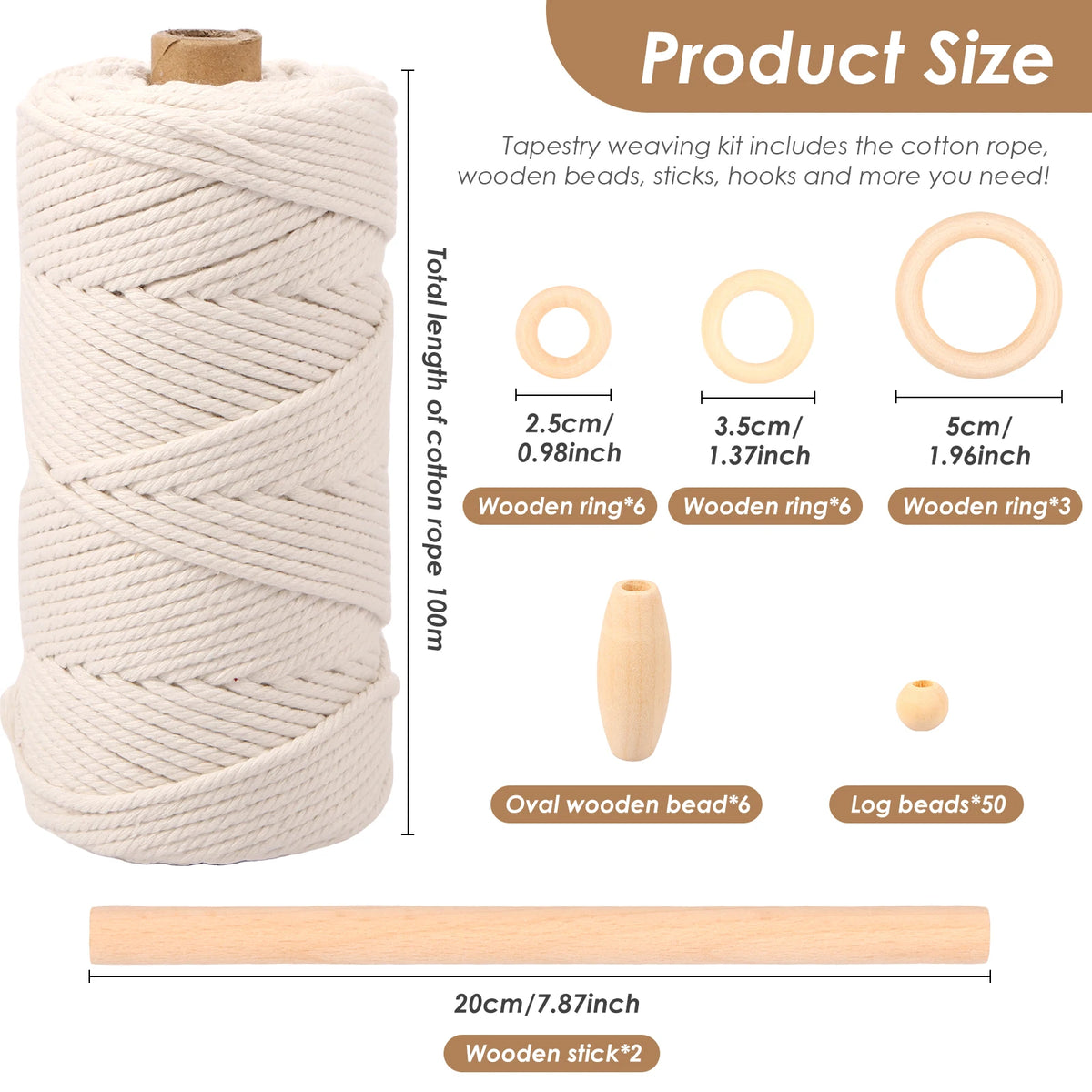 DIY Macramé Wall Hanging Kit – Cotton Rope, Wood Beads & Rings | Beginner Macramé Set