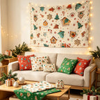 Tela estampada de pan de jengibre navideño y festivo – 100% poliéster, 150 cm de ancho