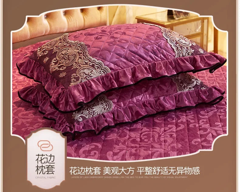 Lace Plush Quilted Bed Skirt – European Style Anti-Slip Mattress Cover | 45 cm Drop