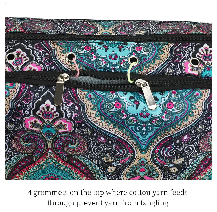 Bolsa de almacenamiento de hilo y ganchillo con estampado Paisley – Estuche organizador de punto (37×20×21cm)