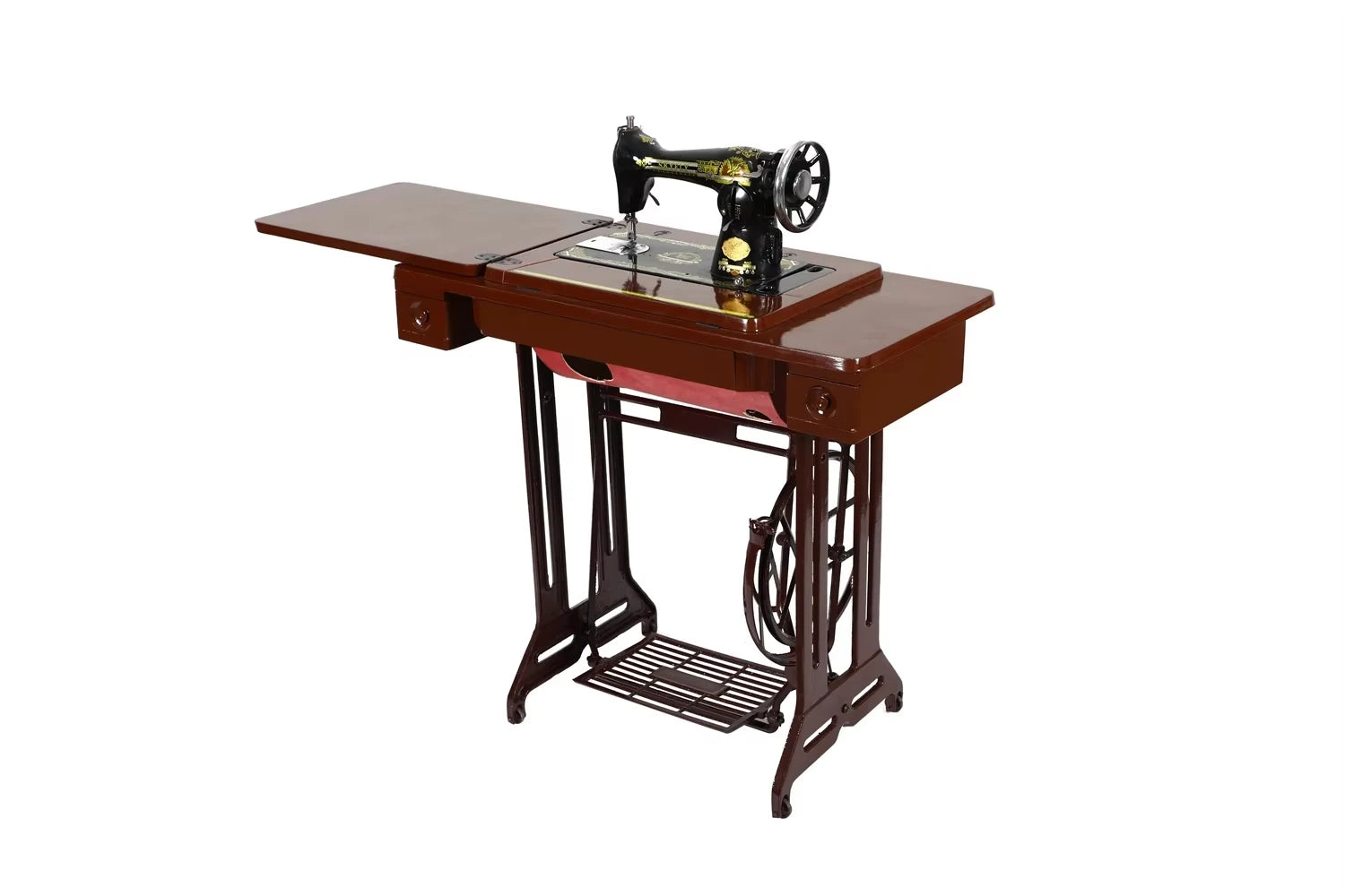 Vintage Treadle-Style Household Sewing Machine with Wooden Table, Stand & 3 Drawers | 220V