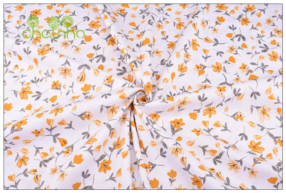 Orange Floral Series Printed Twill Cotton Fabric – 40s Weight